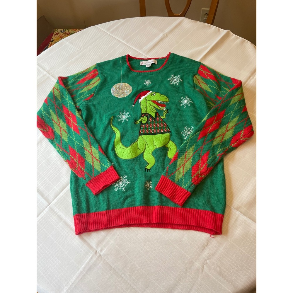 Jolly Sweaters Dinosaur Christmas Sweater Holiday Party‎ Green Red M/M